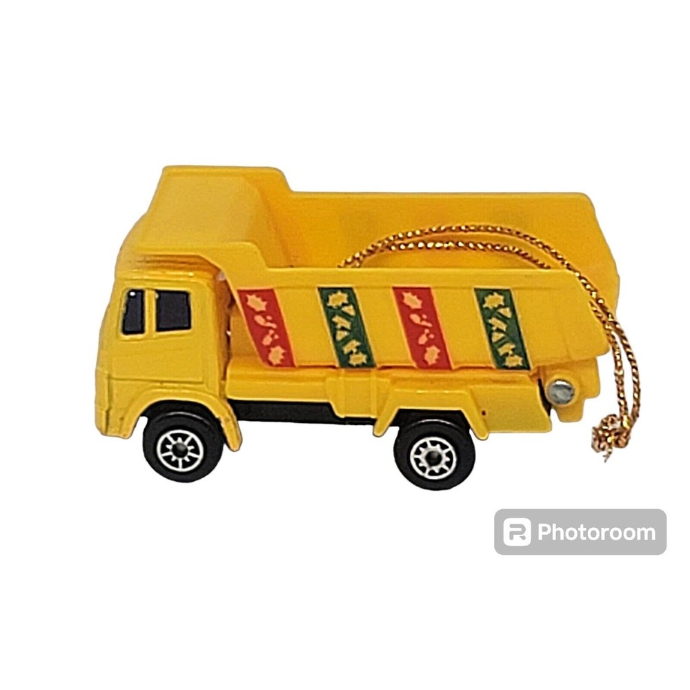 Vtg 1999 Maisto Yellow Red Green Dump Truck Die Cast Christmas Ornament CL13
